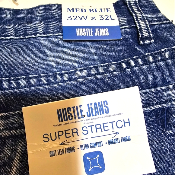Hustle Jeans Distressed Slim Skinny Super Stretch Premium Denim Med Blue - Picture 3 of 9